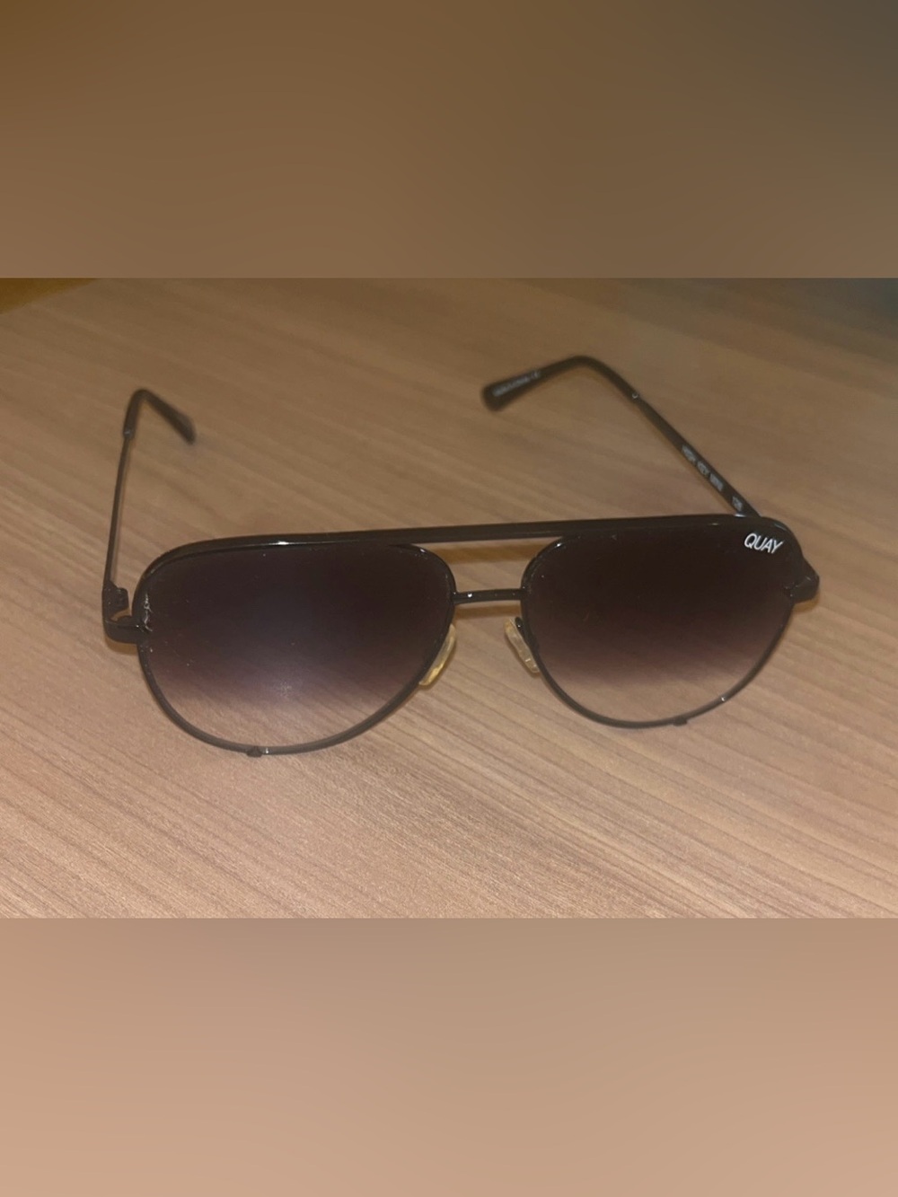 Quay Australia Black Frame Brown Gradient Aviator Sunglasses